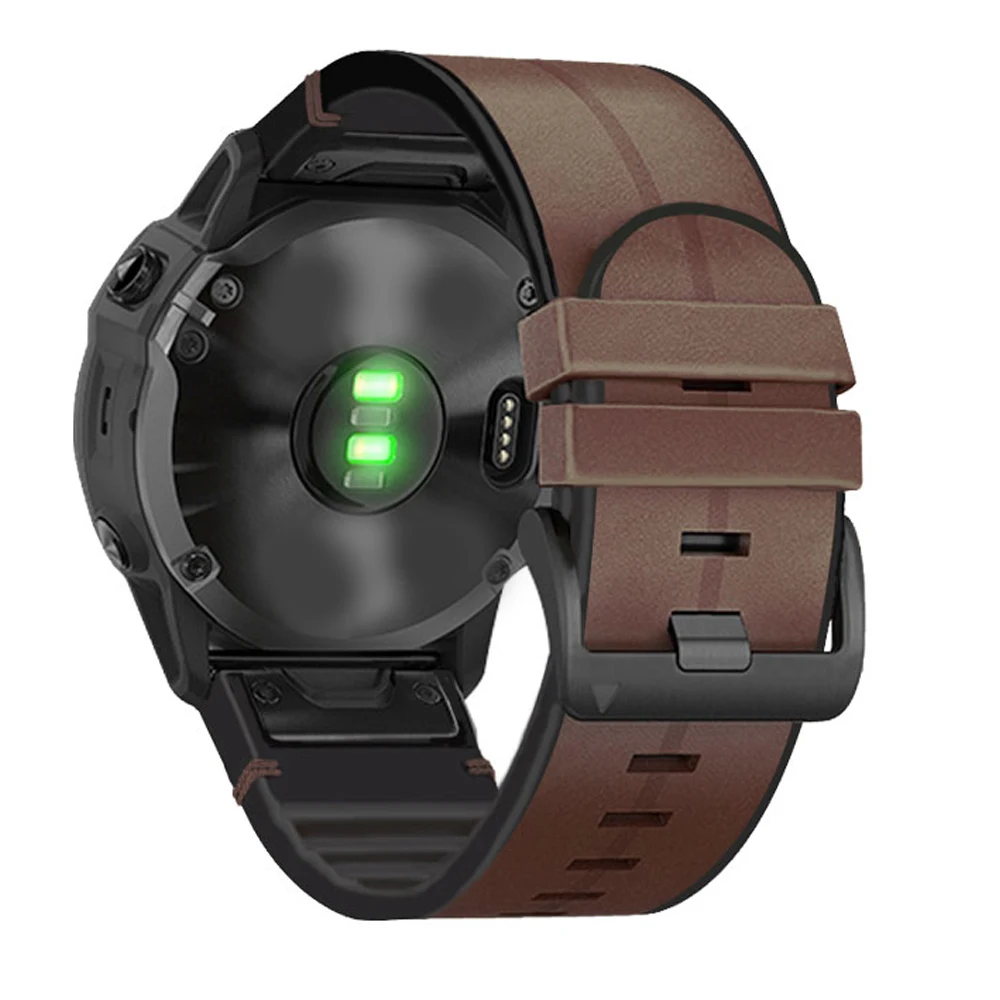 Luksusowy skórzany pasek z elementami silikonowymi do zegarków Garmin Fenix 9 Pro 47 mm, 51 mm, 9, 8, E, 7, 7X Pro, 6X Plus, system QuickFit, szerokość 22/26 mm. — zdjęcie produktu 3