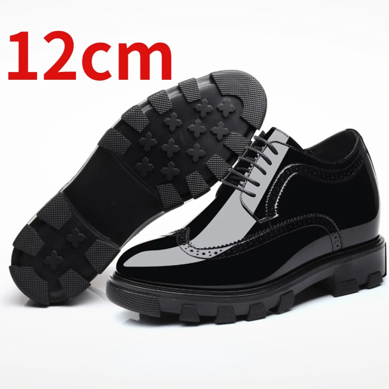 

Brock Carving Height-increasing Shoes for Men's 12cm Elevator Black Patent Leather Business Thick Platform Fashiona Casual Shoes
