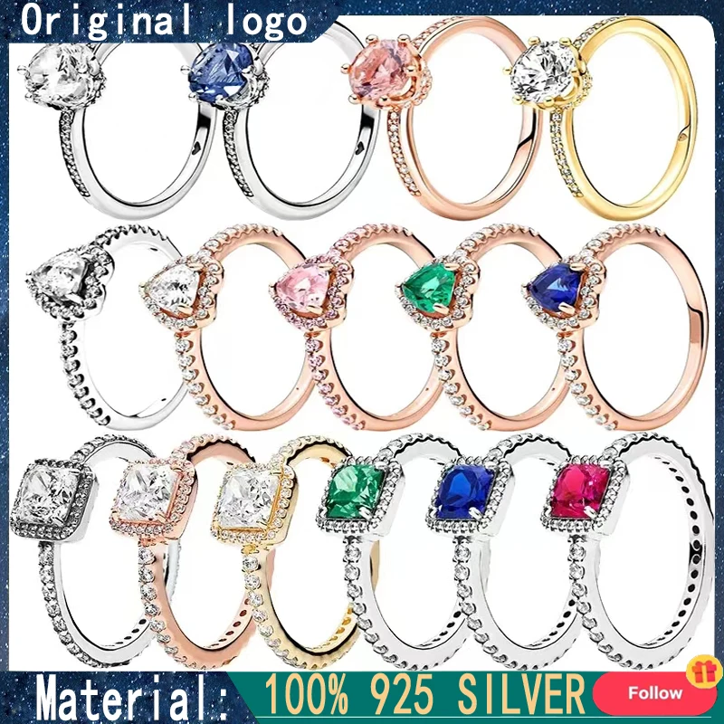 New 925 Silver Women's Shining Single Stone Ring with Inlaid Design, Single Ring Foldable, Advanced, Simple and Fashionable