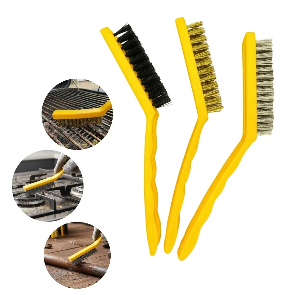 Set 3 Big Brushes Nylon Steel Nylon Plastic Cable