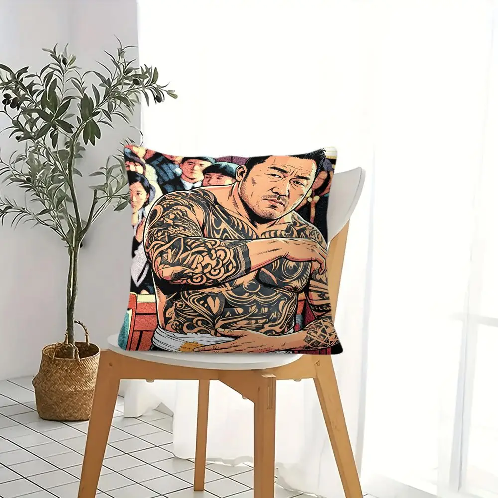 Full Traditional Tattoo Tough Man Throw Pillow Cushion Accent Pillow 45×45cm Includes Pillow Core Dark Street Style Sofa Cushion