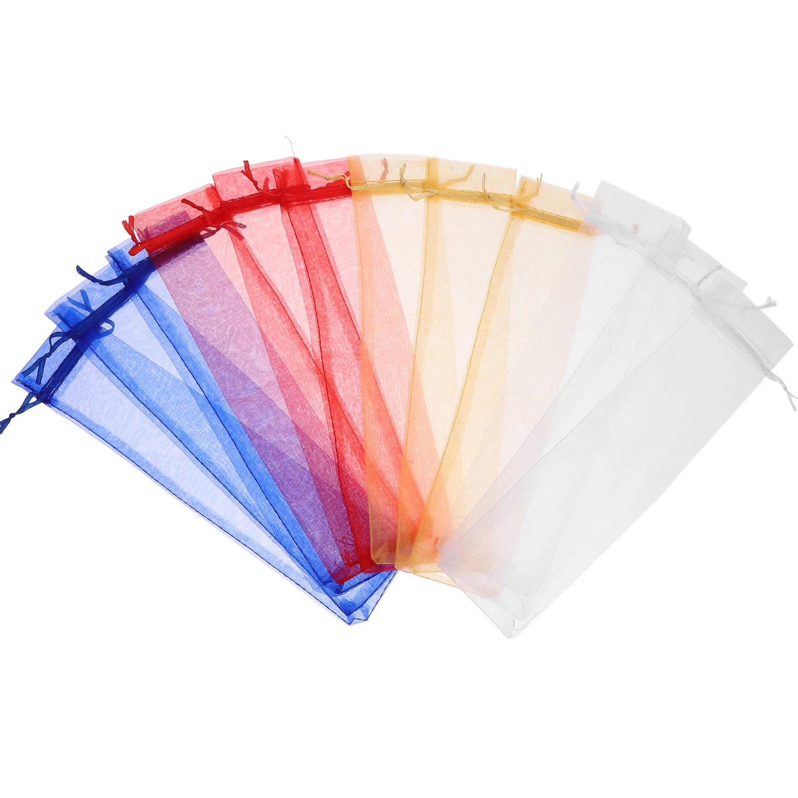 

12 Pcs Organza Sheer Gift Bags Foldable Hand Fan Pouches 6x26cm Jewelry Drawstring Wedding Candy Mesh Storage Packaging
