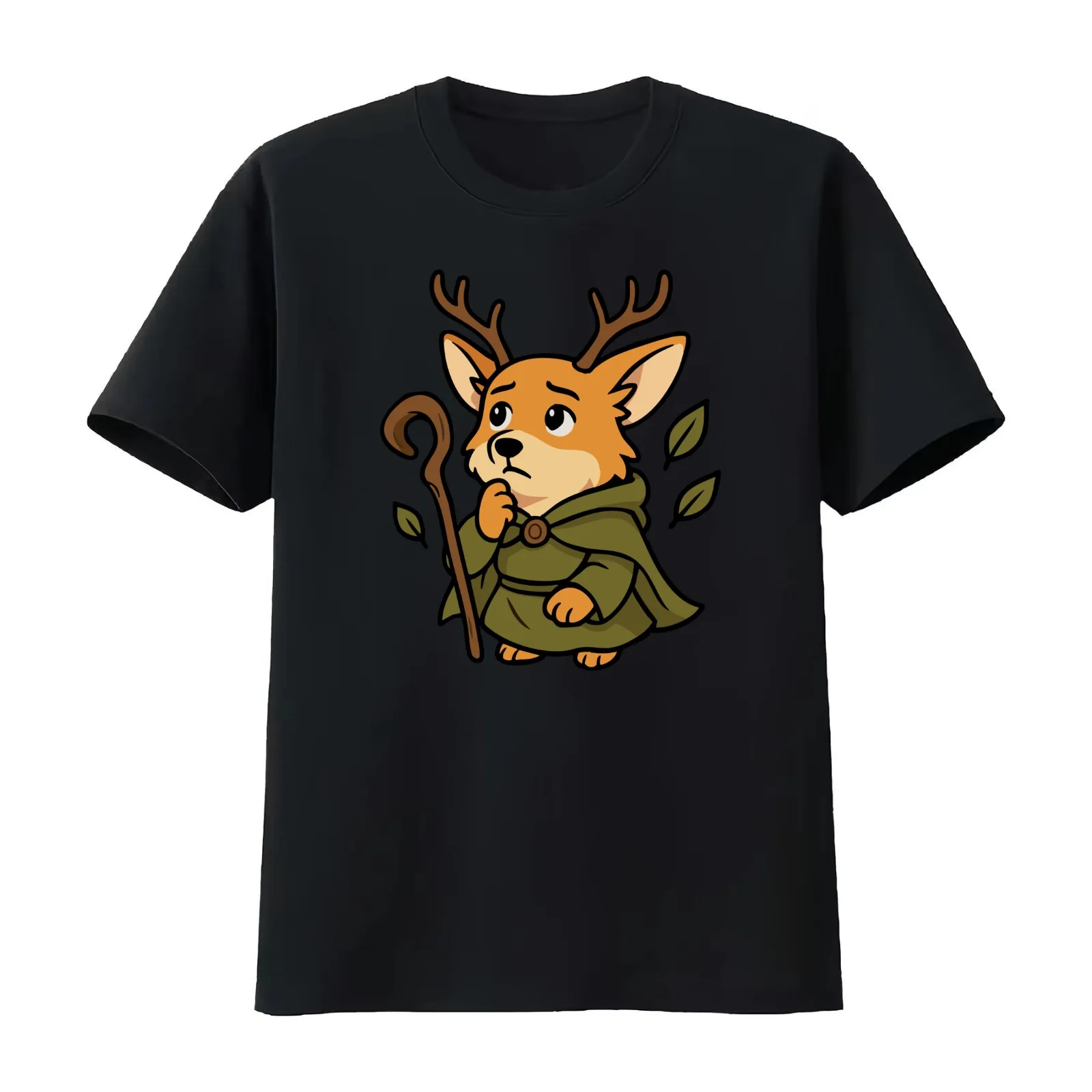Druid Corgi – Circle of the Leaf T-Shirt Summer Casual Cotton Tee Oversized Streetwear Tops Vintage Graphic Print