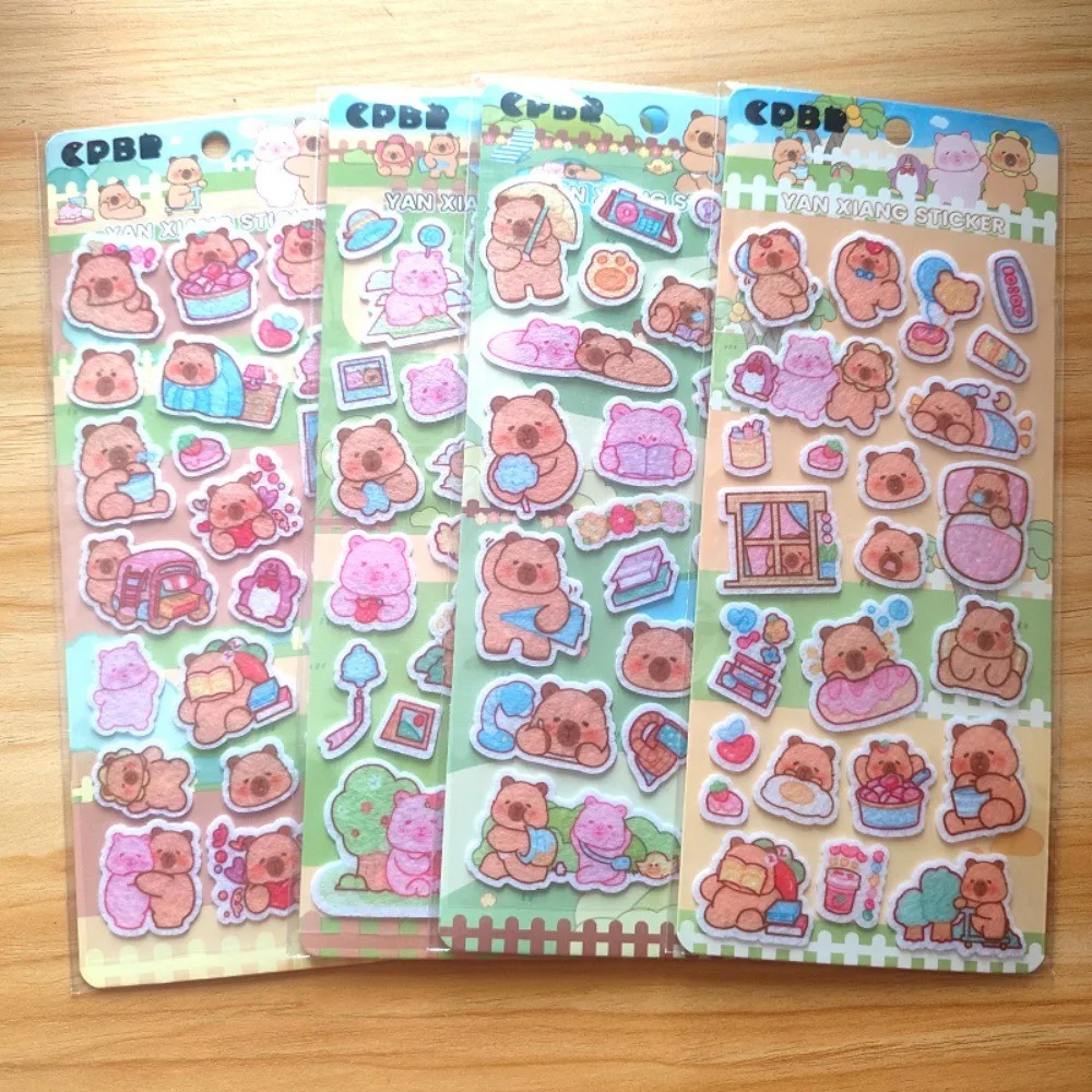 

4Styles Bear Capybara Baby Stickers Felt/Non-Woven Fabric Soft Printed Stickers Self-Adhesive Decor Golden Memory Stickers Store