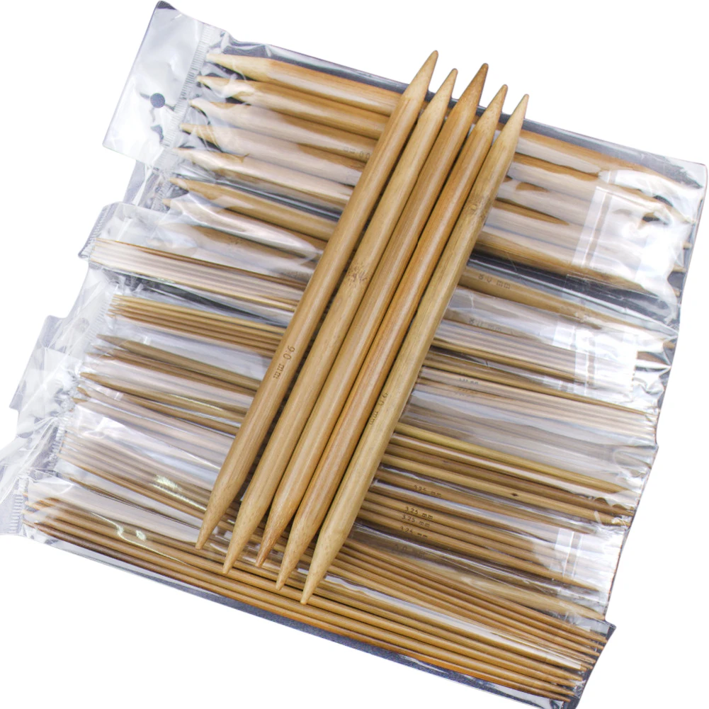 75Pcs 15 Size Double Pointed Knitting Needles Bamboo Knitting Needles Set Carbonized Bamboo Knitting Needles for Knitting Lovers