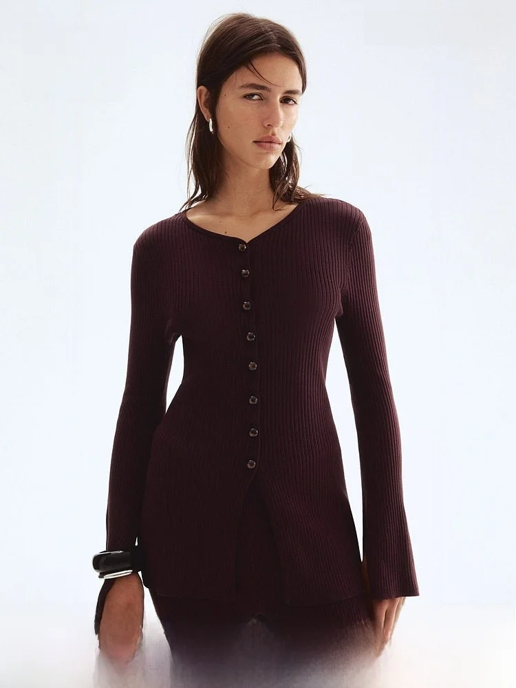 

H&M Women's Knitted Sweater Summer Simple Slim Fit Mermaid Style Ribbed Knit Open Cardigan Casual Style Regular Fit Medium So...