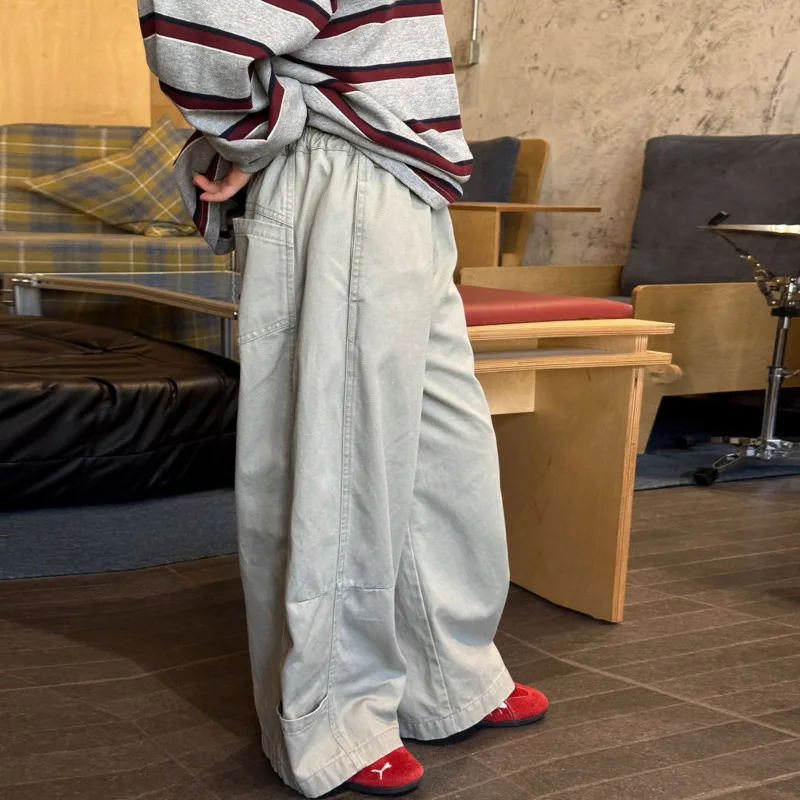 26 Spring Summer Boy Girl Long Pants Loose Versatile Wide-leg Trouser Children Big Kids Clothes 4-18 Years Daily Base Outfit