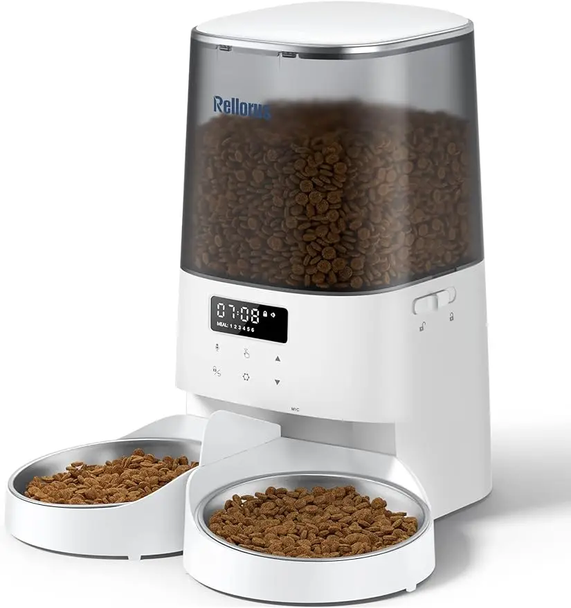 

Automatic Cat Feeders 5L/21Cups Cat Food Dispenser for Two Cats Timed Cat Feeder with Double Bowls 48 Portions 6 Meals