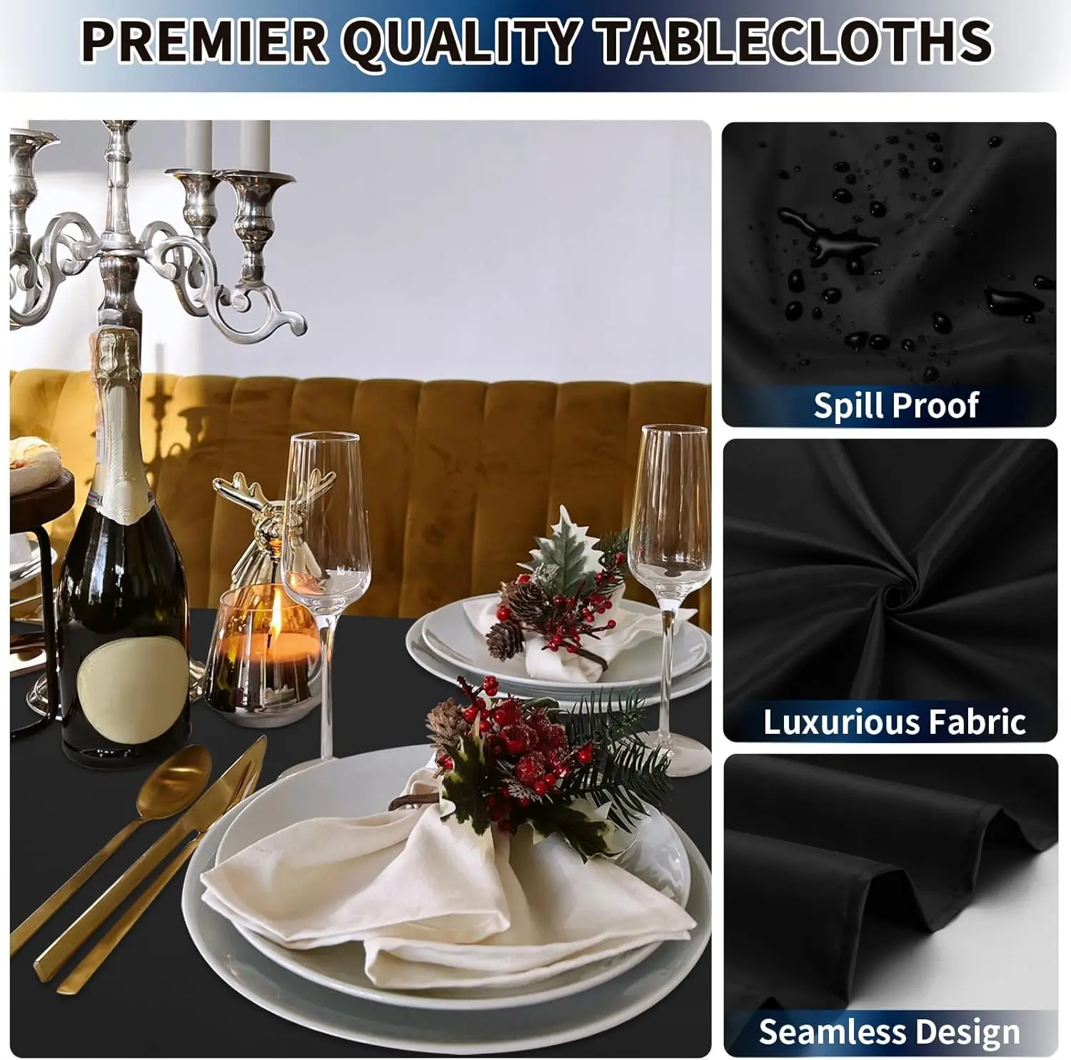 6 Pack Black Table Cloths 60 x 126 Inch, Stain and Wrinkle Resistant Table Linen for 6 Ft Rectangle Table,Polyester Table Covers