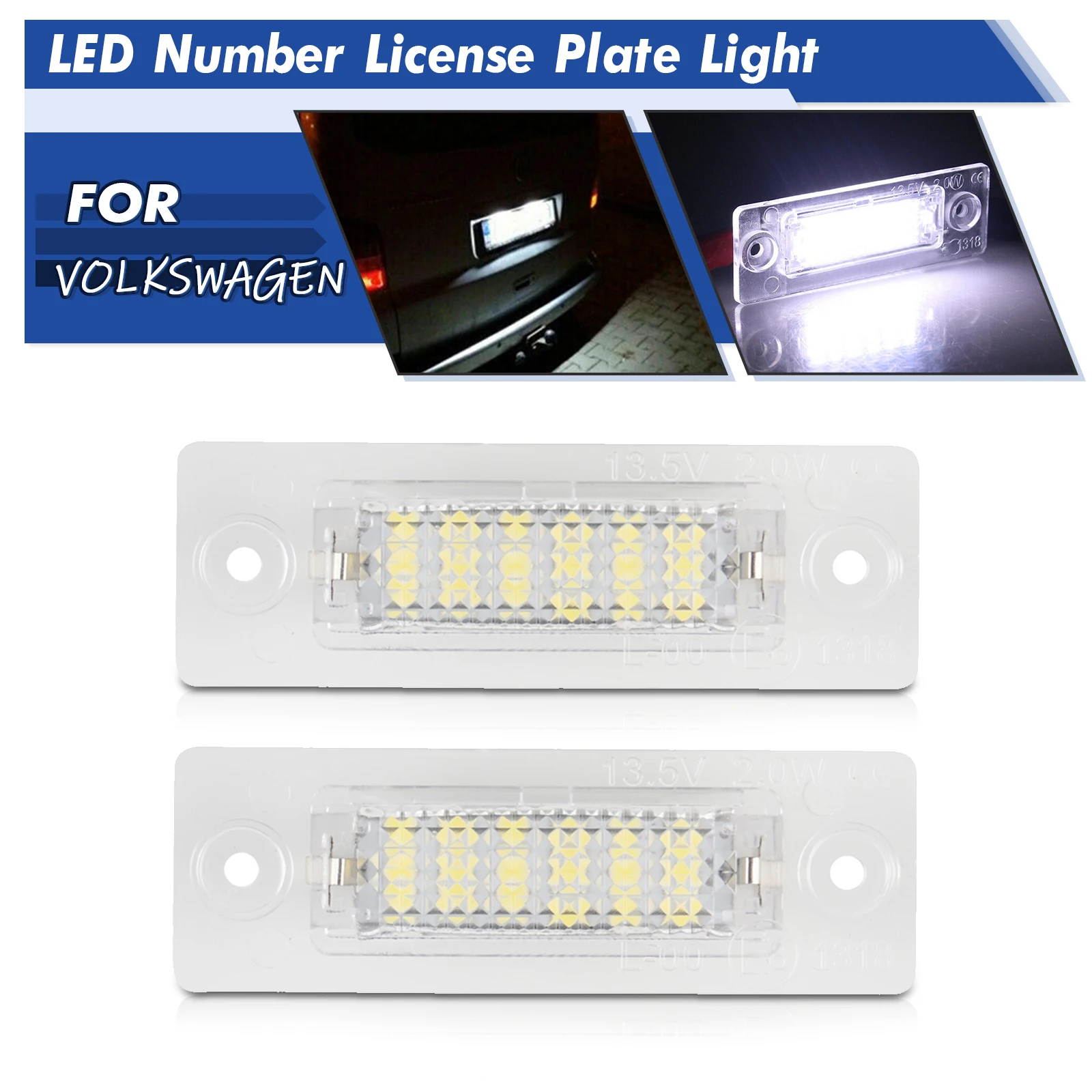 

Fit For VW Caddy Golf Plus Jetta Passat Cimousint Touran, LED License Number Plate Light, 6500K White Auto Number Plate Lamp