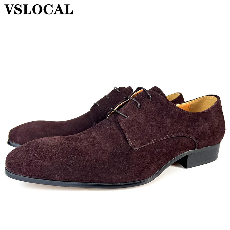 

Mens Genuine Leather Shoes Suede Black Coffee Casual Men Dress Shoes Lace up Wedding Business Luxury Derby Shoes Man