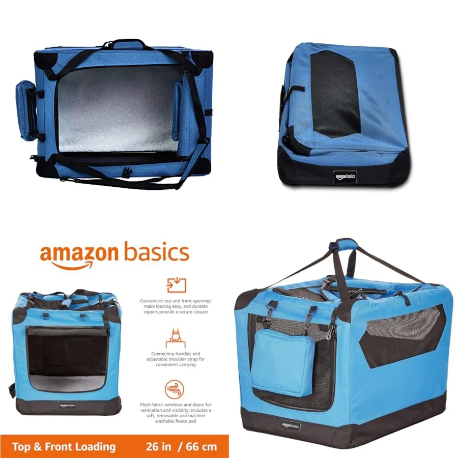 

Portable Soft Pet Dog Crate Carrier Kennel, Foldable, Washable, Up to 25 lbs, 26 x 18 x 18 Inch