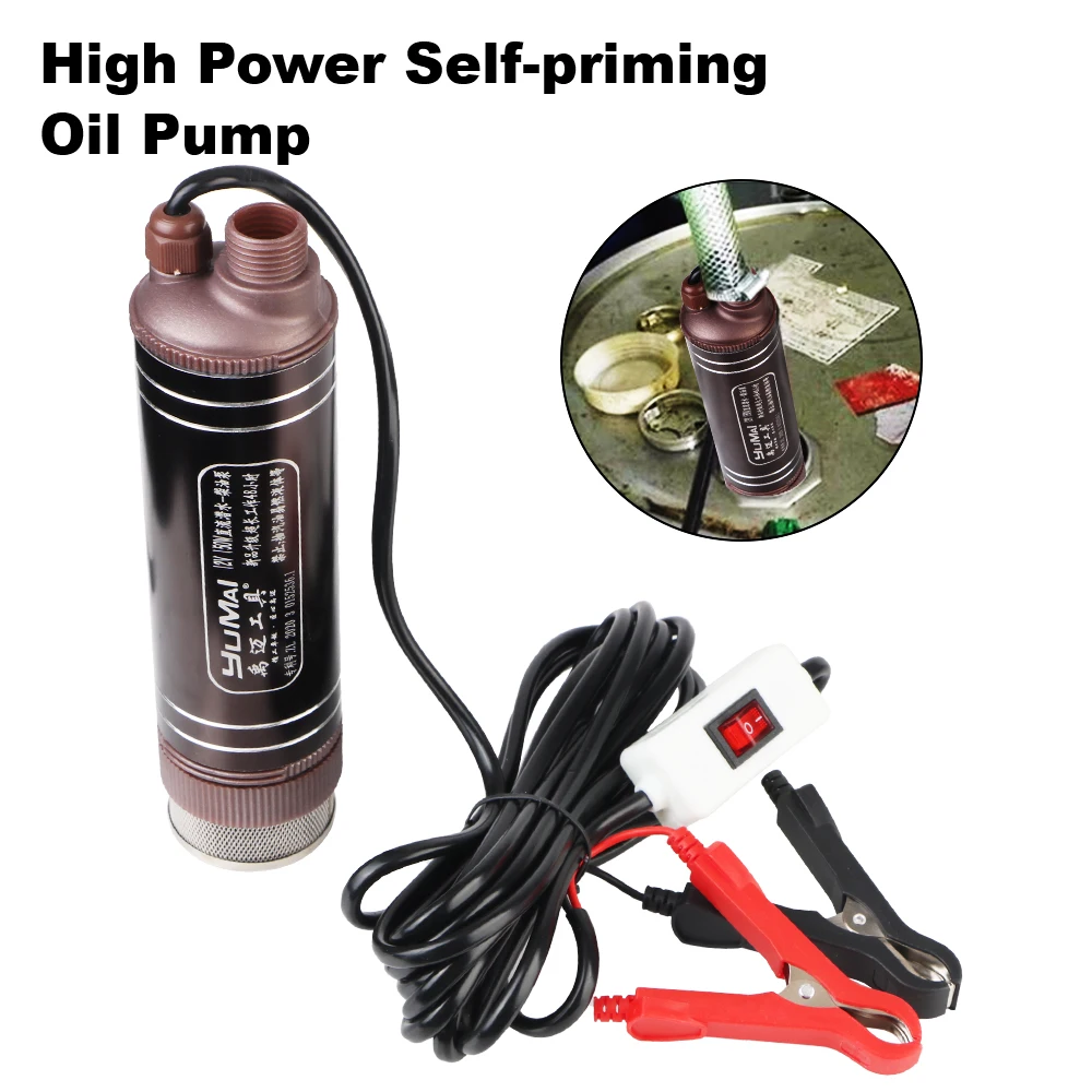 High Power Self-priming Oil Pump Fuel Transfer Aluminum Alloy Shell 12V 45L/min Mini For Pumping Diesel Oil Water Submersible