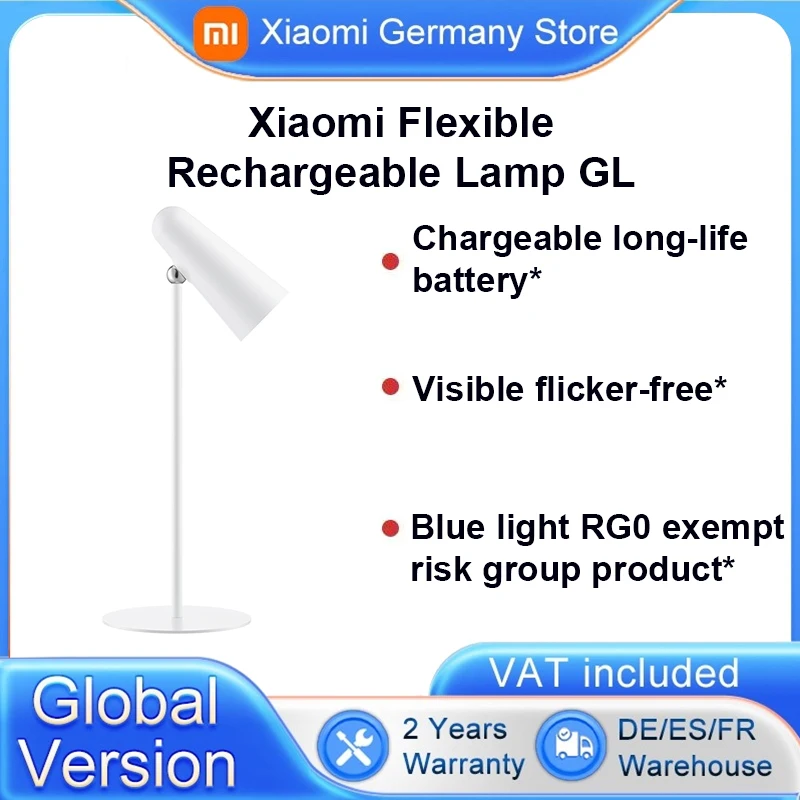 Versione globale Xiaomi Lampada flessibile ricaricabile Lampada con morsetto GL Torcia Batteria al litio da 2000 mAh 4 modalità di illuminazione Lampada da scrivania