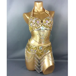 Hot Selling Women Beaded Sequins Belly Dancing Suite Belt+Bra Samba Costumes Club USA Bra Size 34B,36B,38B,40B,34D,36D,38D,40D