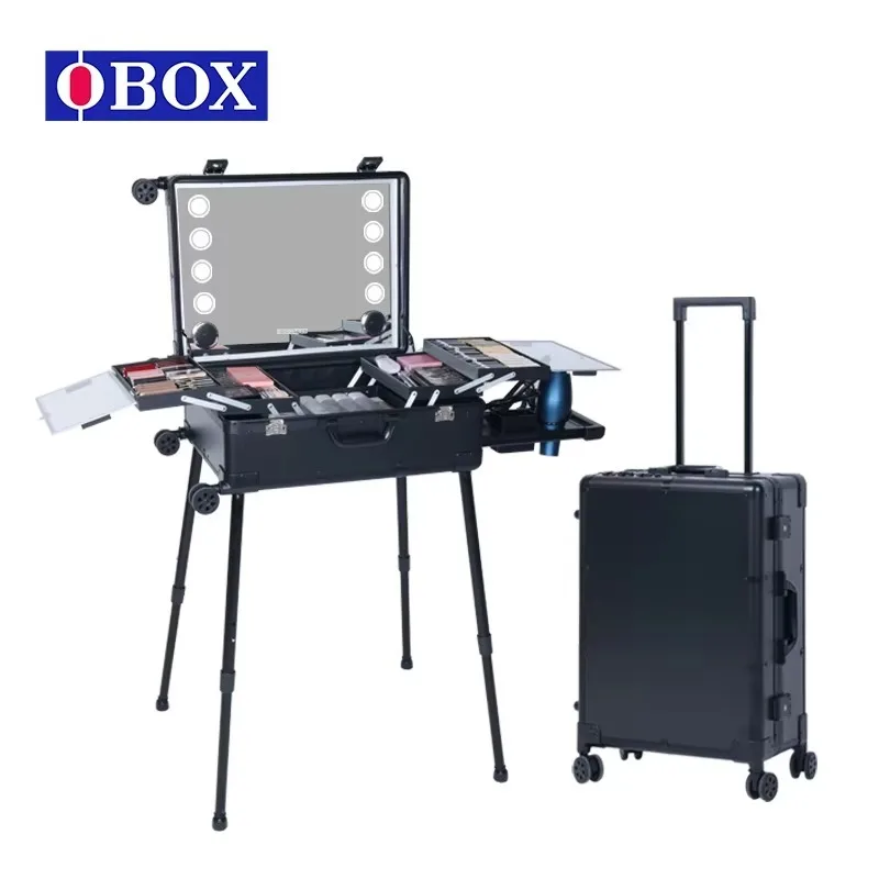 Fashionable High-Volume Makeup Case Personalized Lattice Structure Folding Layering Lighted Mirror Plastic Hasp Closure