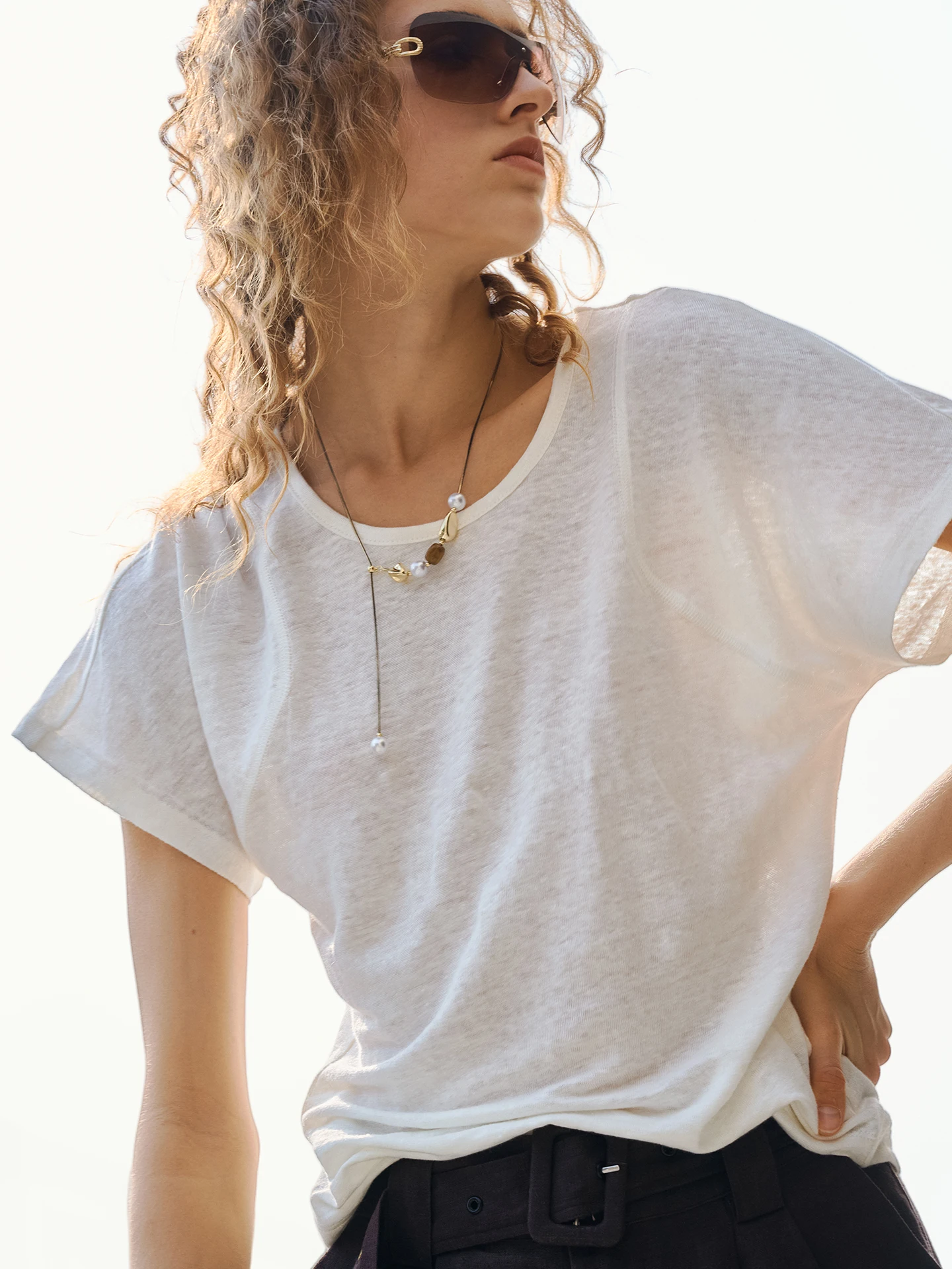Pure Linen Women's T-shirt Cool Sensation Breathable European Flax Summer Casual round Neck Short Sleeve Loose Fit T-shirt