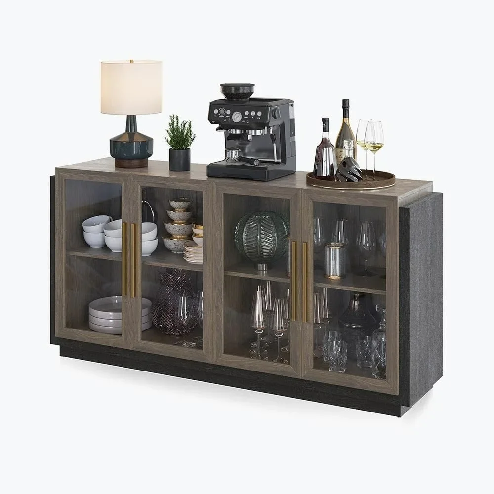 

Buffet Cabinet, Modern Wood Glass-Buffet-Sideboard with Storage, Console Table for Kitchen, Dining Room, Living Room, Hallway