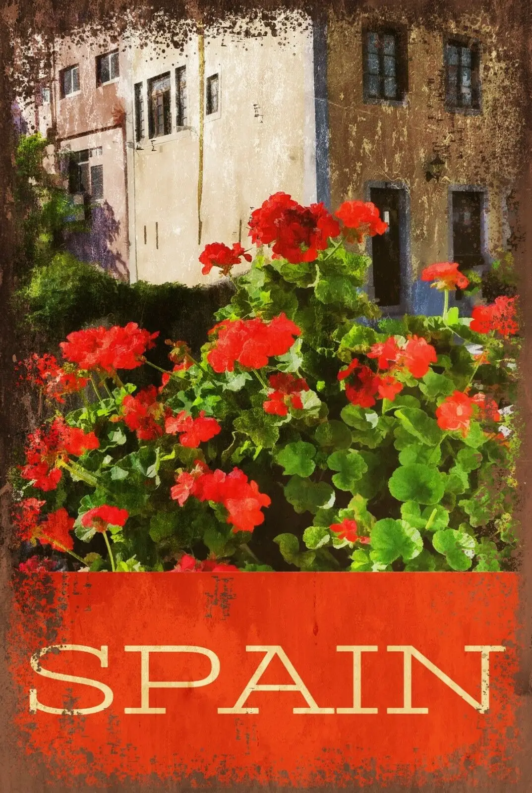 Spanish Travel Holiday Metal Tin Sign Vintage Retro Sign Spain Red Flowers Decor Plaque Wall Poster Vintage Decor Art