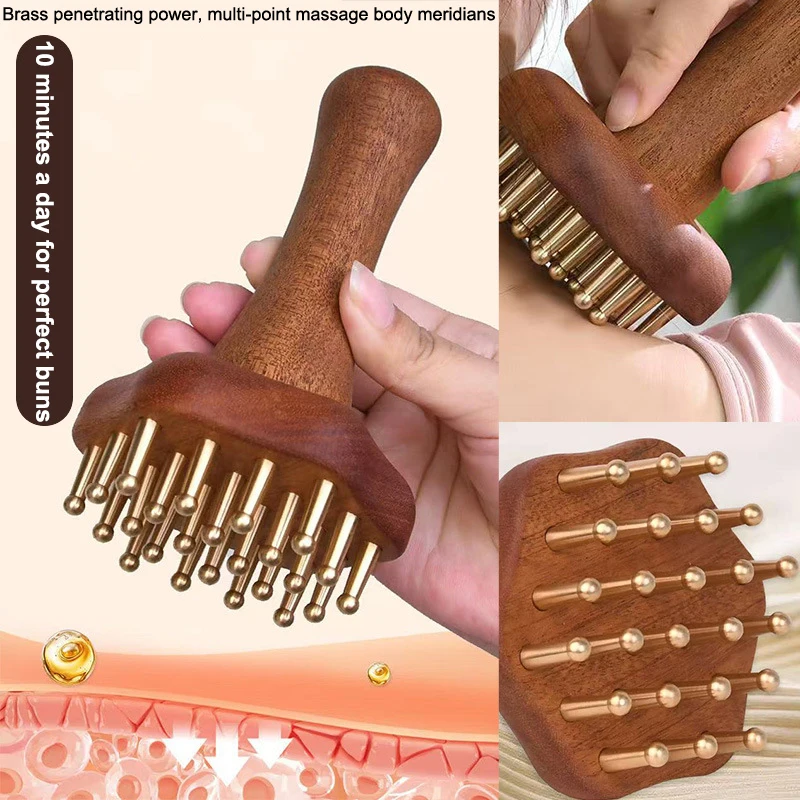 Brass Bead Massage Gua Sha Comb Meridian Brush Handle Point Massager Brush Durable Chinese SPA Acupoint Massage Tool