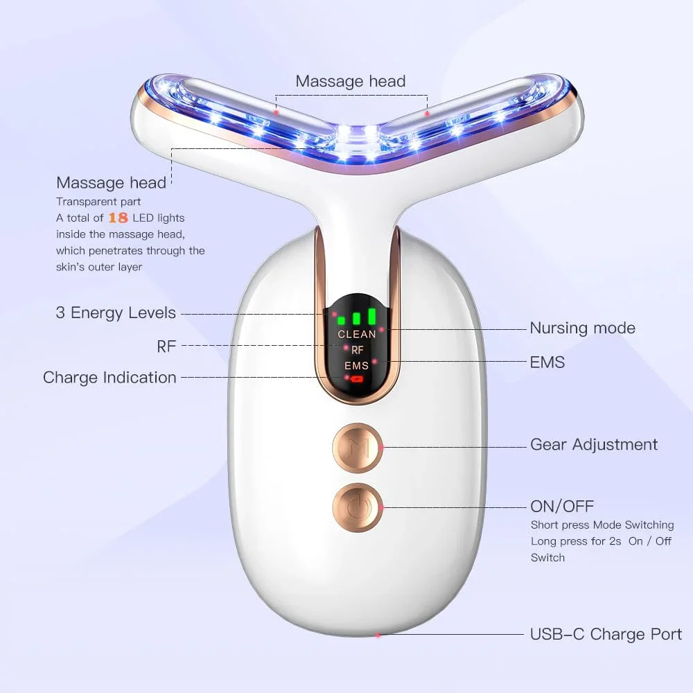 Neck Beauty Device RF Microcurrent Multifunctional Massager Skin Care Sculpting Tool Women Gift White With Base
