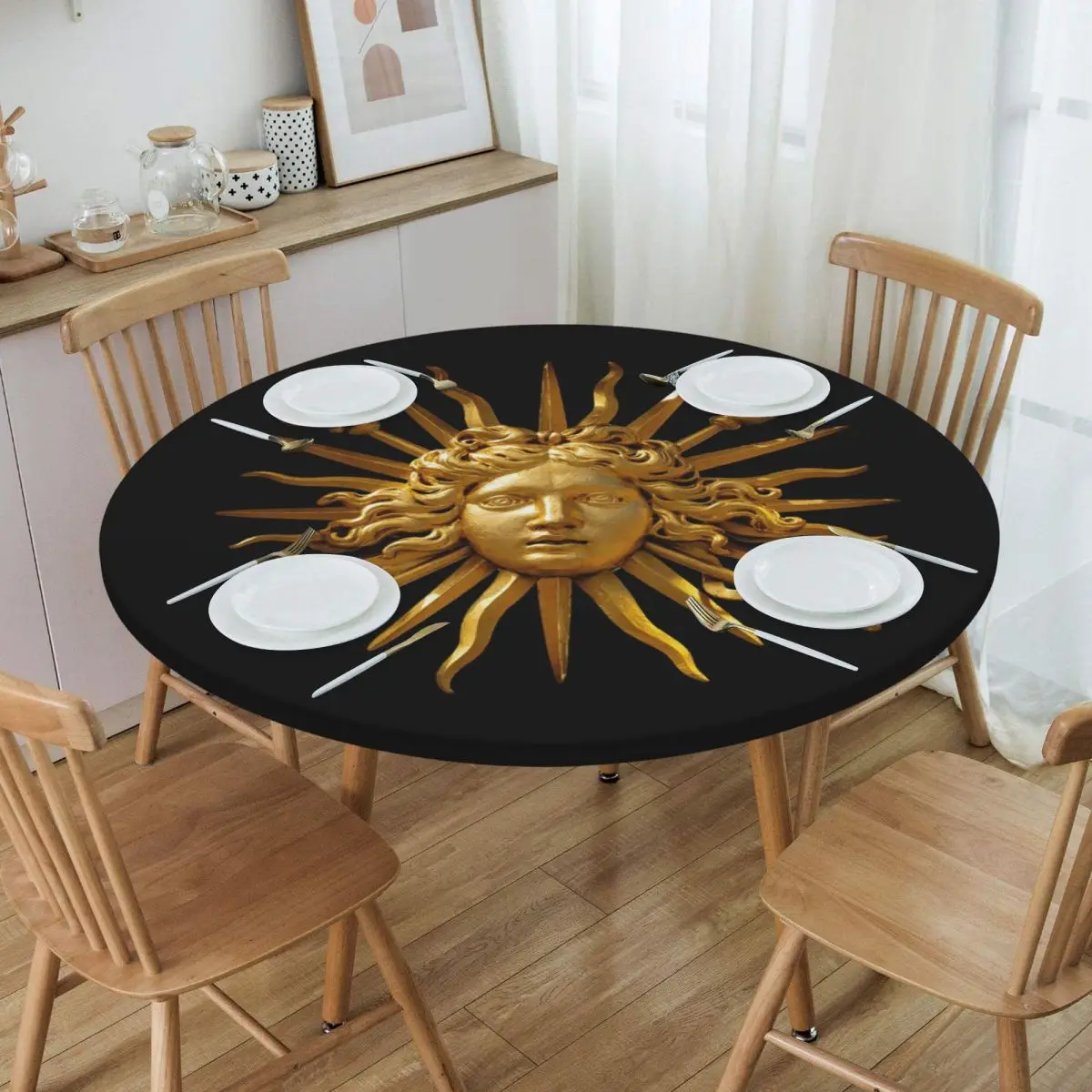 Symbol Of Louis XIV The Sun King Waterproof Round Tablecloth Oilproof Table Cloth for Kitchen Events Dining Table Cover
