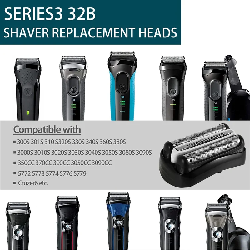 Series 3 32B Foil & Cutter Replacement Head for Braun Electric Shaver 32B Head Fit Models 3000S, 3010S, 3040S, 3050Cc_A66K