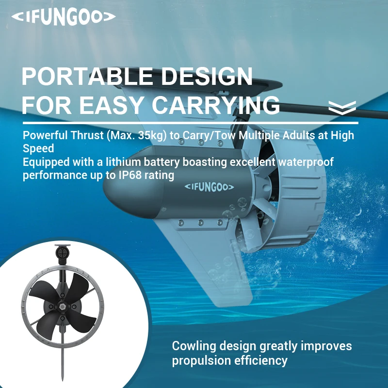 H01 2000W Long Range SUP Motor Kit | 35kg Thrust 220Min Runtime | B50H 50Ah PVC Electric Fin Thruster | IP68 Waterproof