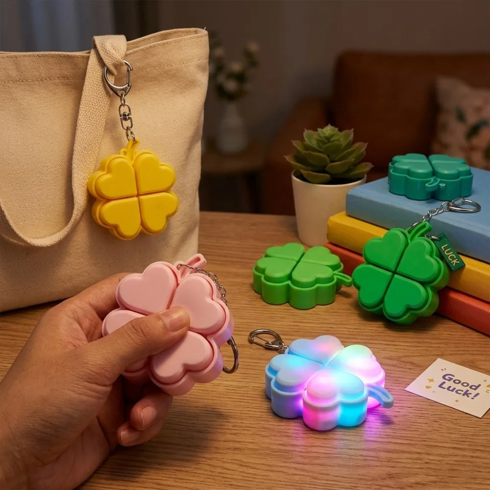 Glücksbringer Vierblättriges Kleeblatt Leuchtender Schlüsselanhänger Tragbarer Finger-Clicker Entspannungs-Charm Leuchtender Rucksack-Anhänger als Geschenk – Detail 10