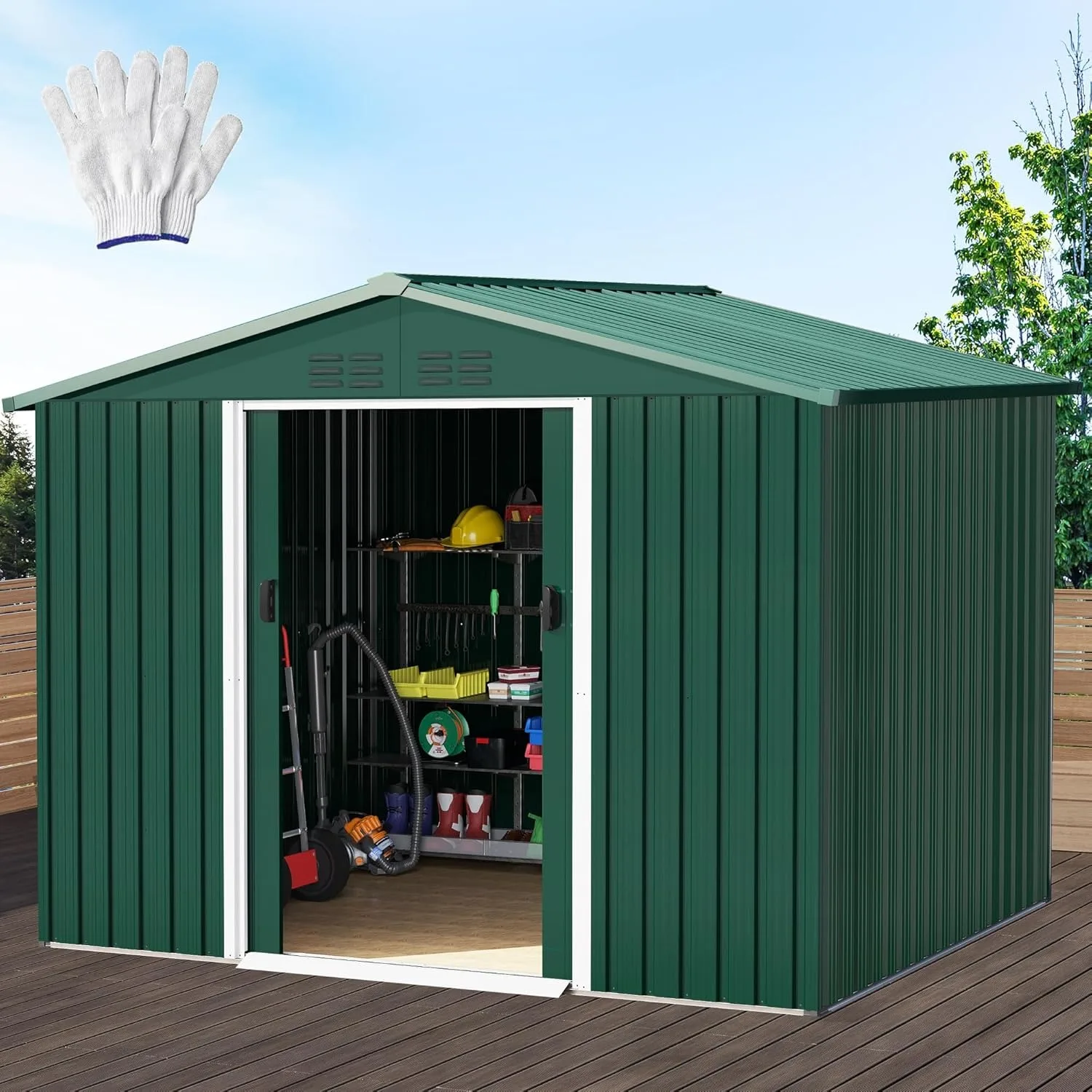 

6x8 FT Outdoor Storage Shed Large Metal Tool Sheds Heavy Duty Storage House with Sliding Doors &Air Vent for Backyard Patio Lawn