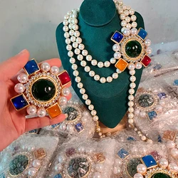 Fashion Senior Temperament Glass beads with Rhinestone Corsage Brooch necklaces for women's girl  gift Party Jewelry accessories
