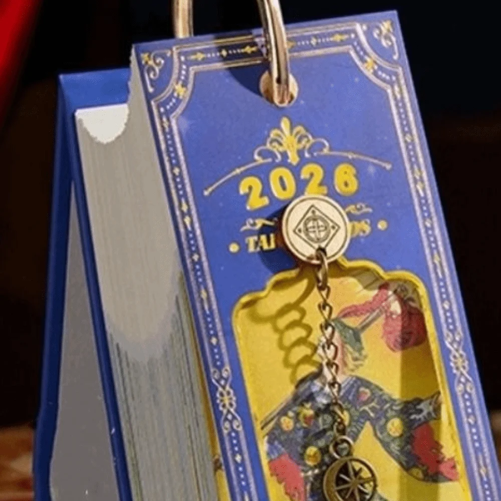 Vintage Oil Painting 2026 Card Calendar Inspirational Quotes Gold Ring Binding Daily Planner One-Way Page Turn Paper