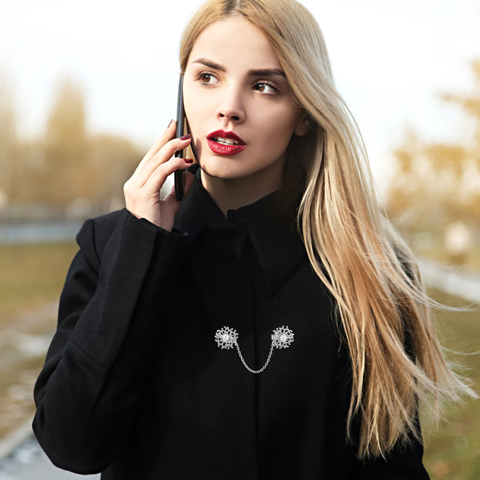Alloy Pearl Sweater Clip Silver Delicate Cardigan Link Buckle Collar Clip Sweater Connection Brooch Women Functional Brooch