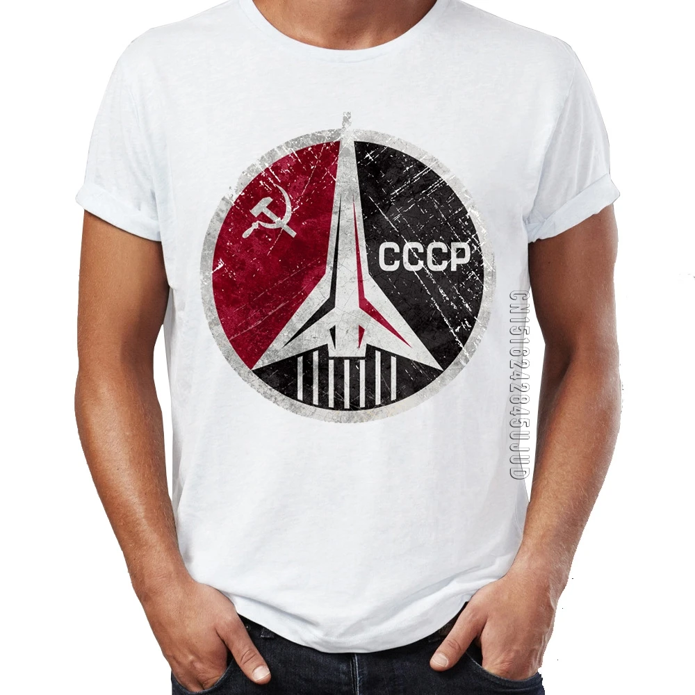 Men 100% Cotton T Shirt Adult CCCP Russia Soviet Union USSR Era Space Interkosmos Boctok Rocket Buran Space ShuttleTee