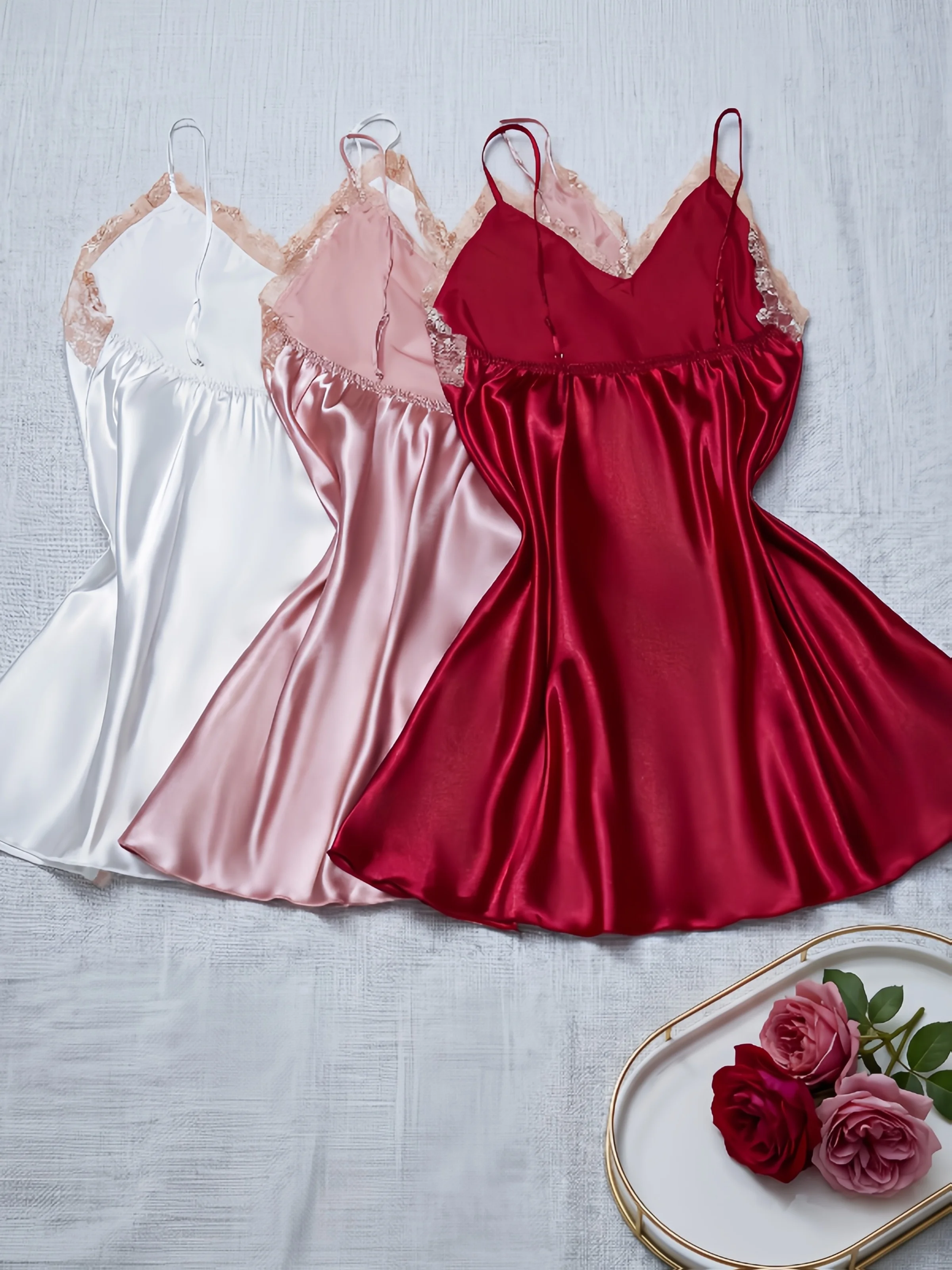 Women Plus Size 3Pcs Lace Trim Camisole Matching Outfits Sexy Sleeveless Best Friend Matching Set Ladies Home Loungewear