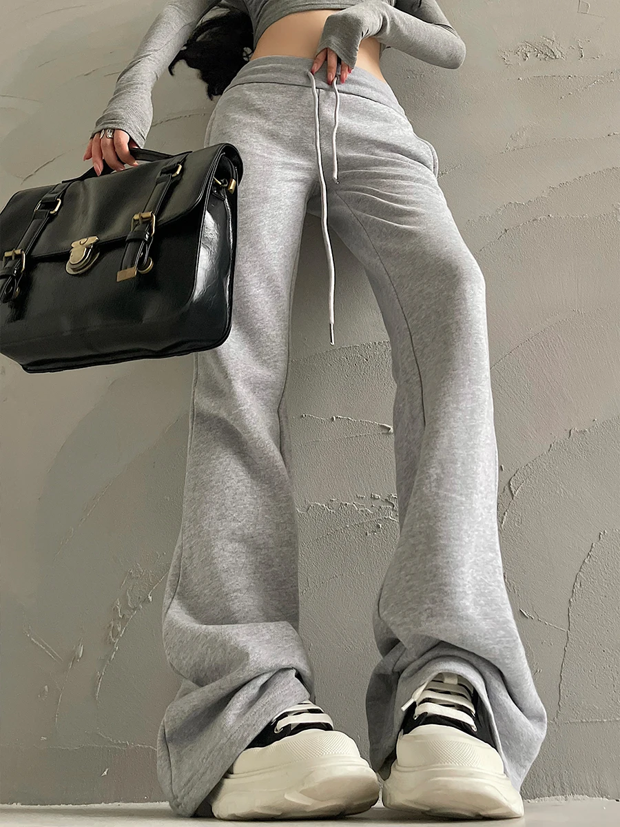 Young Girl Day Low Waist Drawstring Elastic Waist Tight Micro Flared Leg Lengthening Casual Pants Floor Length Trousers