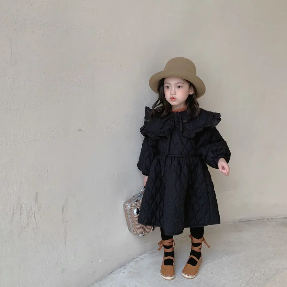 Autumn and Winter Girls\' Dress Season New Fashionable Thickened Large Flip Thickened Dress Children\'s Little Girl Princess Dress