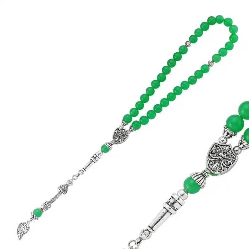 Aventurine Stone Rosary Natural Stone Beads 33 Tasbih Rosary 925 Sterling Silver Tasseled, Islamic Muslim Tasbih Allah Men Women Meditation jewelry, Tasby, Unisex