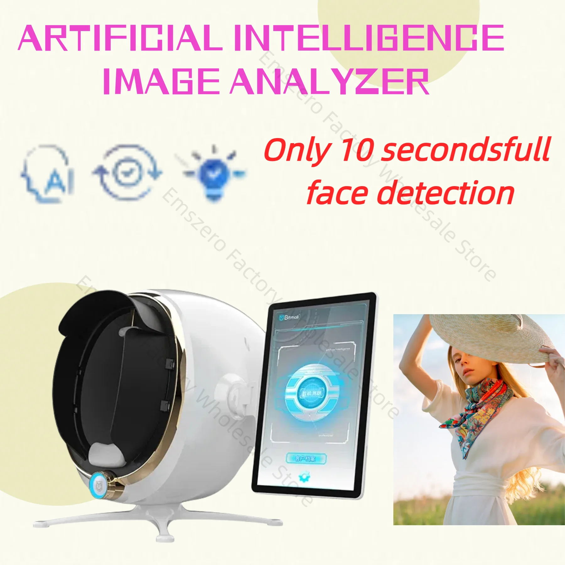 

2025 3D Magic Mirror Анализатор кожи с 8 спектрами Сканирование лица Устройство обнаружения влаги для профессионального анализа кожи