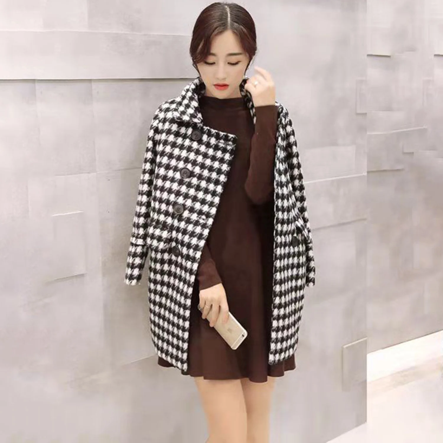 Allingentle Women's Suit Blazer Fashion Black and White Grid Jacket for Business Banquet Suit Coat Customized