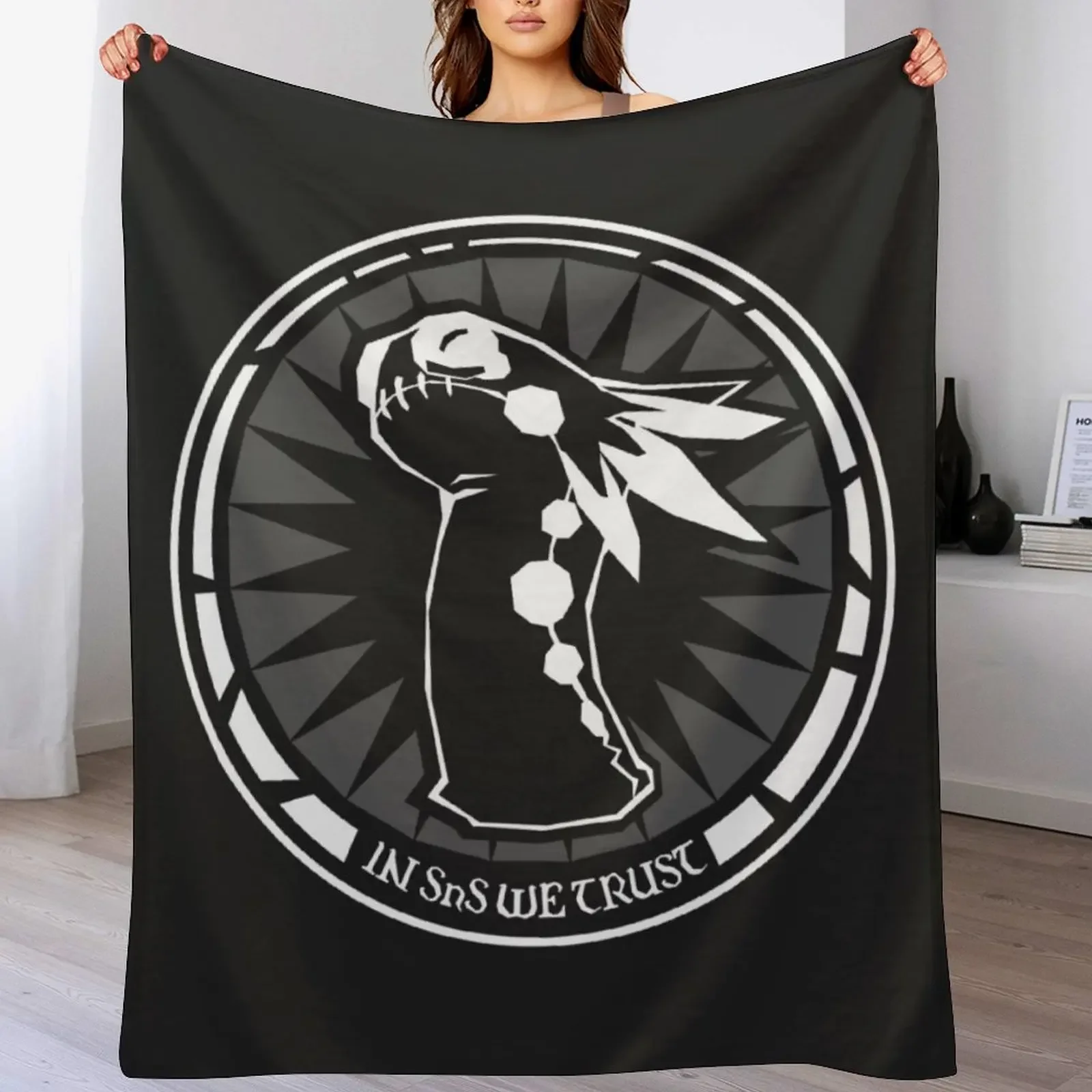 JoCat In SnS We Trust Emblem - White Throw Blanket Luxury Thicken anime Luxury Designer Blankets