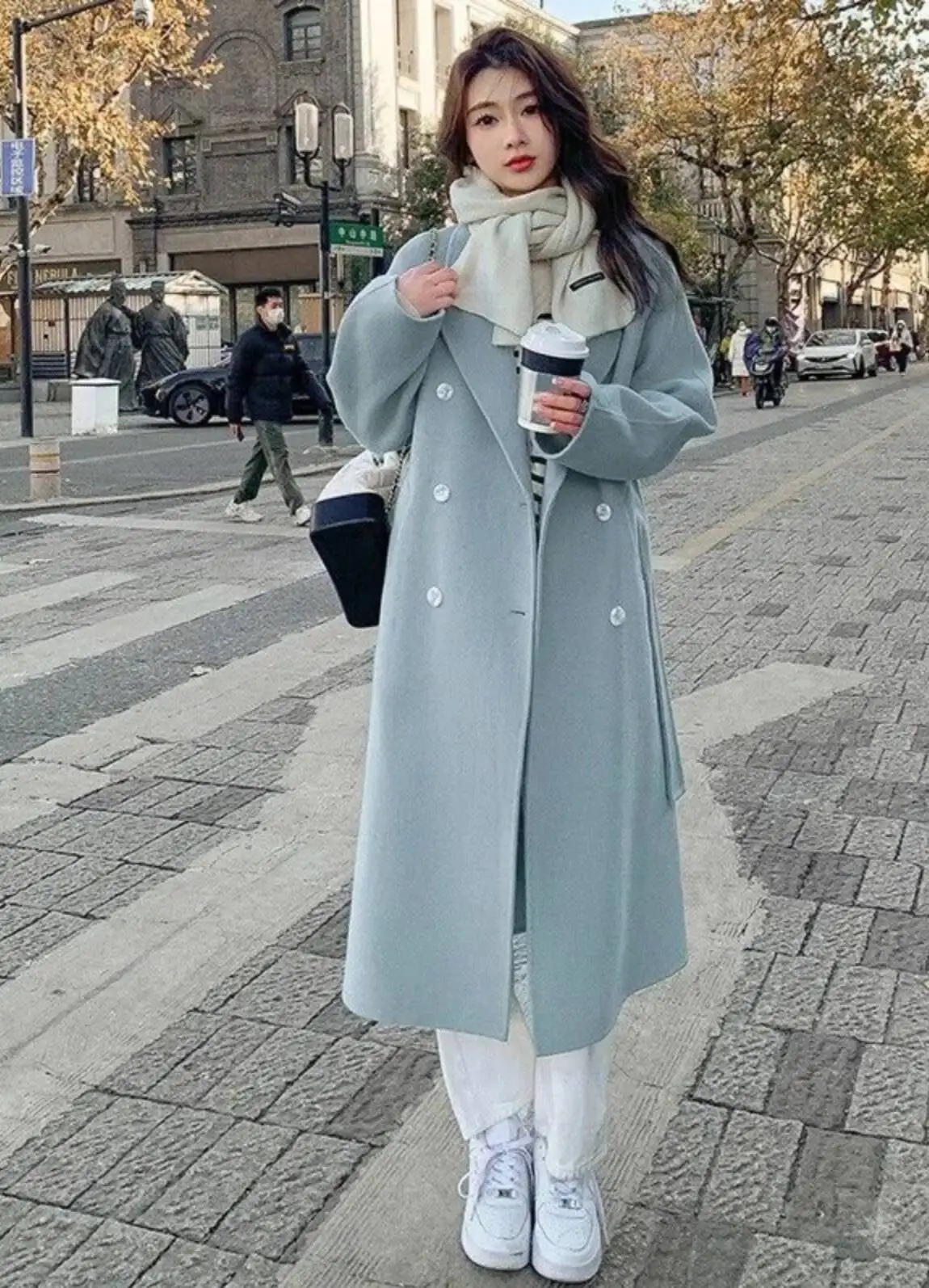 

Wool Blend Coats Womens Woolen Coat Brown Woman Winter Cashmere Colorful Quilted Buttoned Cropped Waist-Fitted Maxi Gentle Thick