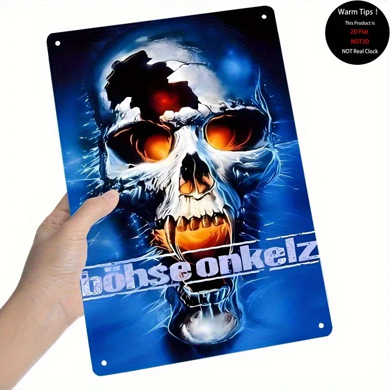 Böhse Onkelz Vintage Totenkopf Metall-Wandkunst - Retro Eisen-Dekoschild mit Kühlem Blau-Orange-Design, Perfekt für Zuhause, Bar, Café