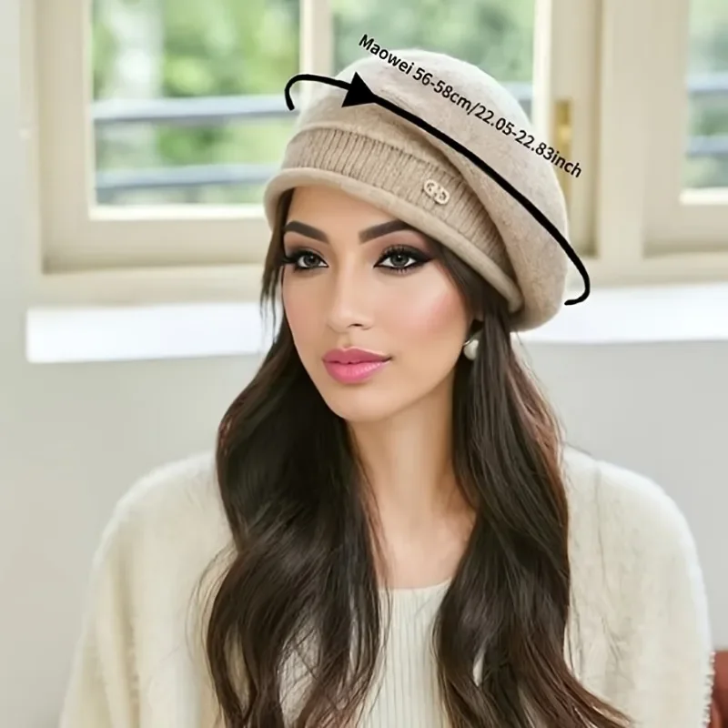 1pc, Women\'s Stretchy Fleece Beanie Hat with Pocket, Soft and Cozy Acrylic Knit Cap for Autumn and Winter
