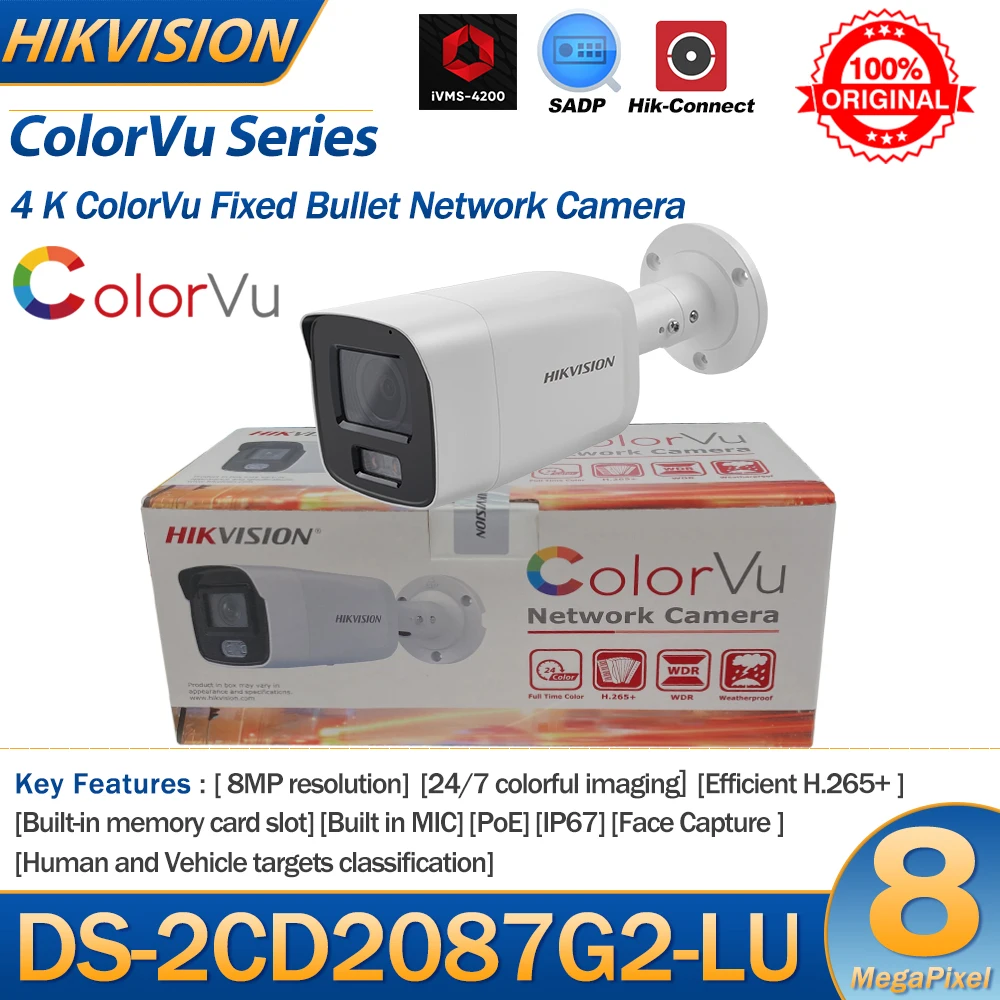 

Hikvision 8MP IP Camera DS-2CD2087G2-LU 4K PoE Bullet ColorVu 24/7 Colorful Imaging Built-in MIC SD Card Slot Video Surveillance