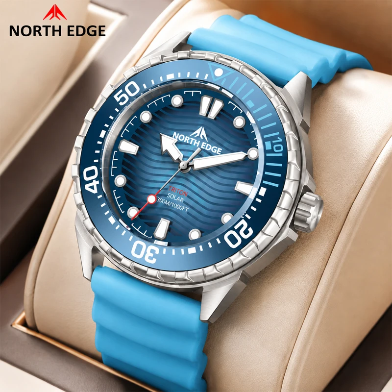 

NORTH EDGE TRITON Solar Powered Dive Watch Men Luxury Quartz Watches For Men 316L Stainless Steel Case Waterproof 300M 2026 New
