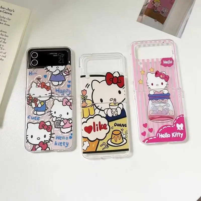 

Новый милый мультяшный чехол Sanrio Hello Kitty подходит для Samsung Zflip3 складной экран чехол для телефона Zflip4 Прозрачный жесткий чехол