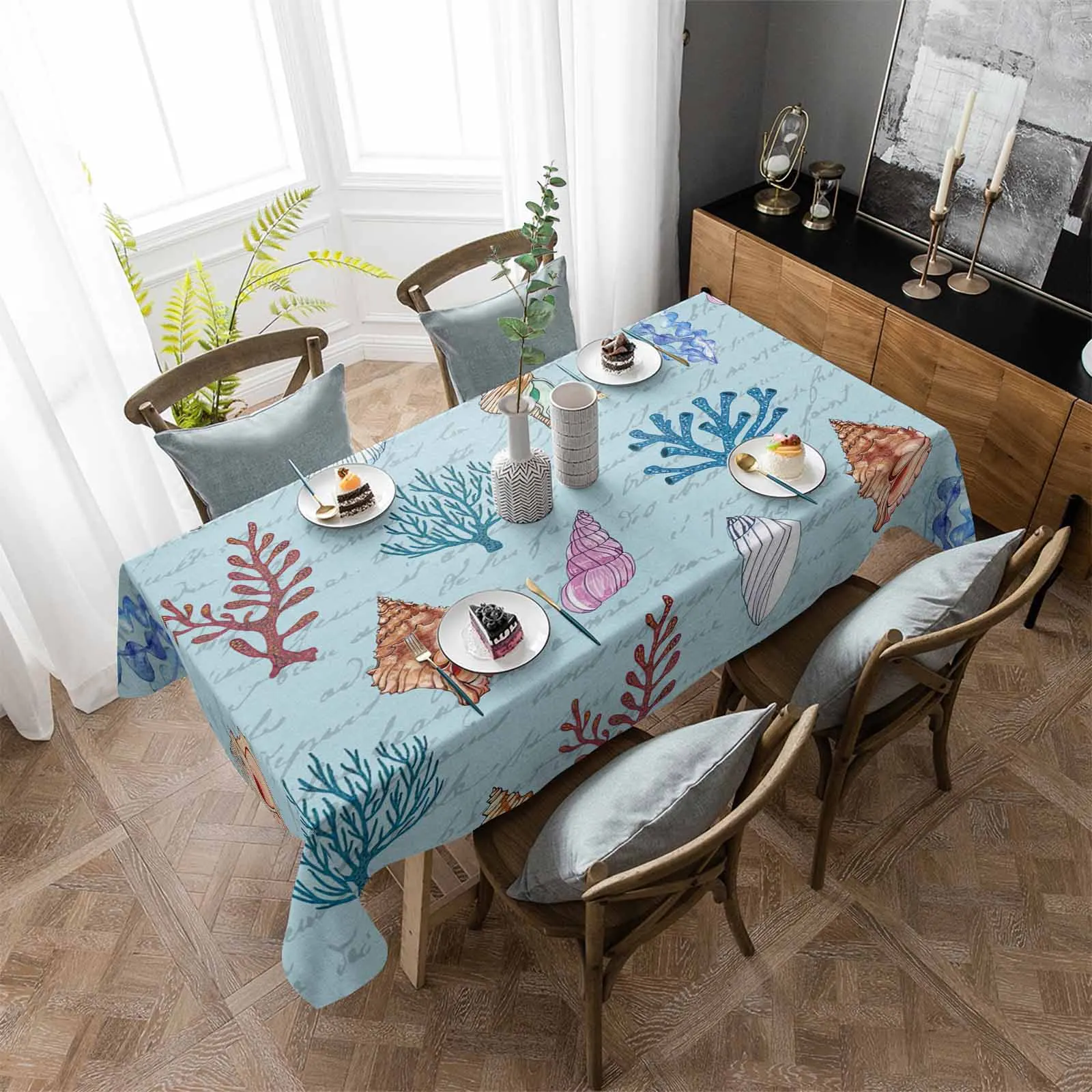 

Coral Kelp Shell Conch Anti-scalding Thickened Waterproof Tablecloth Rectangular Round Table Cover Kitchen Furnishings