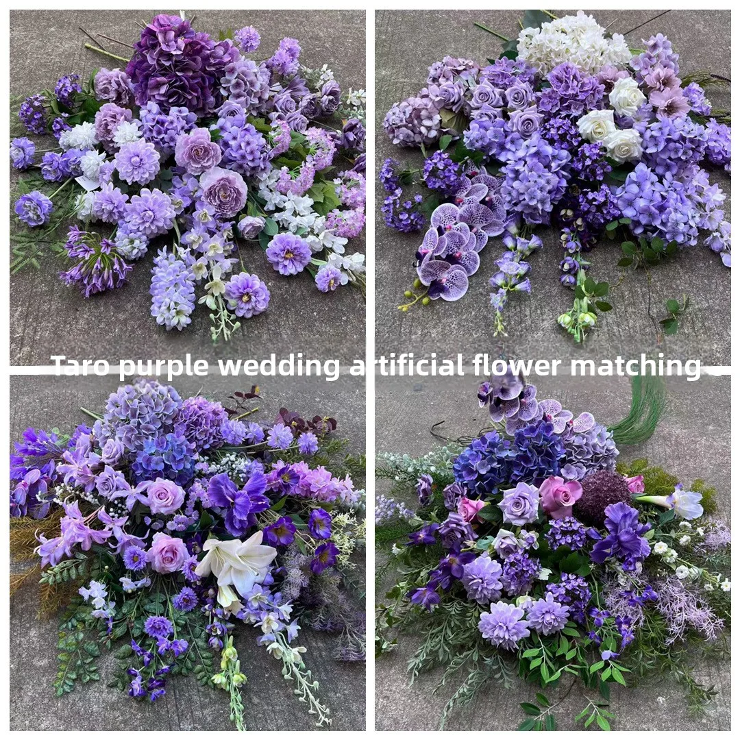 

French taro purple wedding artificial flowers wholesale new snow blue wedding road guide background decoration fake flowers
