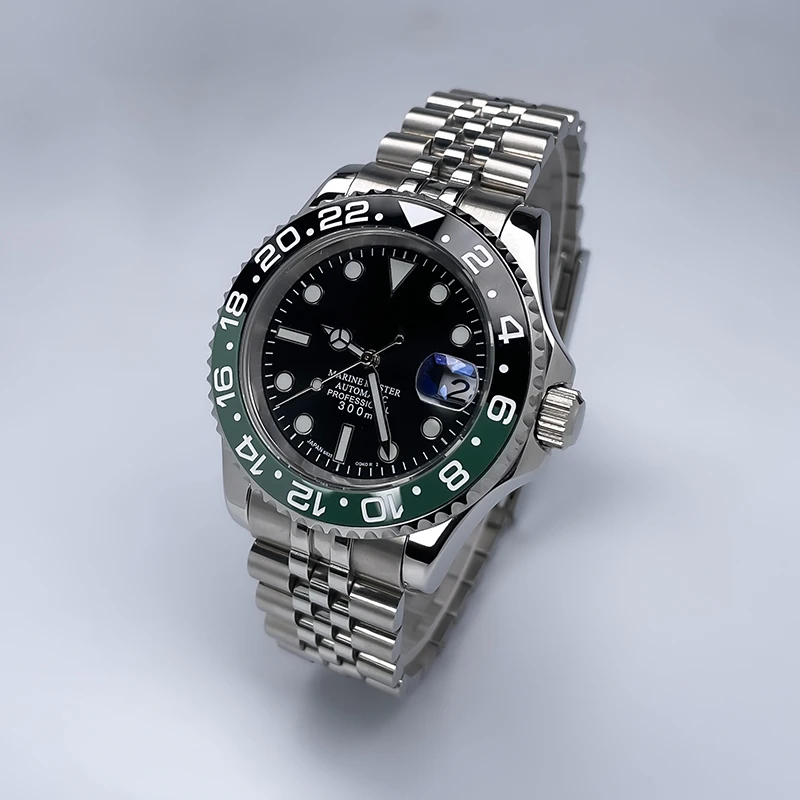 40MM Diameter YM Design Two-Way Rotating Bezel Sapphire Glass Luminous Dial for NH35 Movement Jubile Strap Luxury Men's Watch